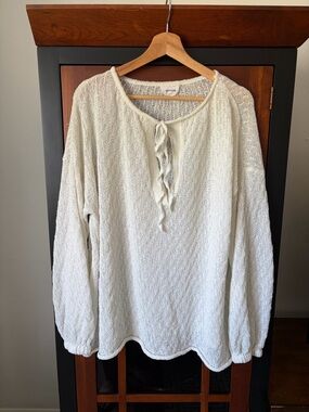 Light Cream Lace-Up Knit Tunic Top